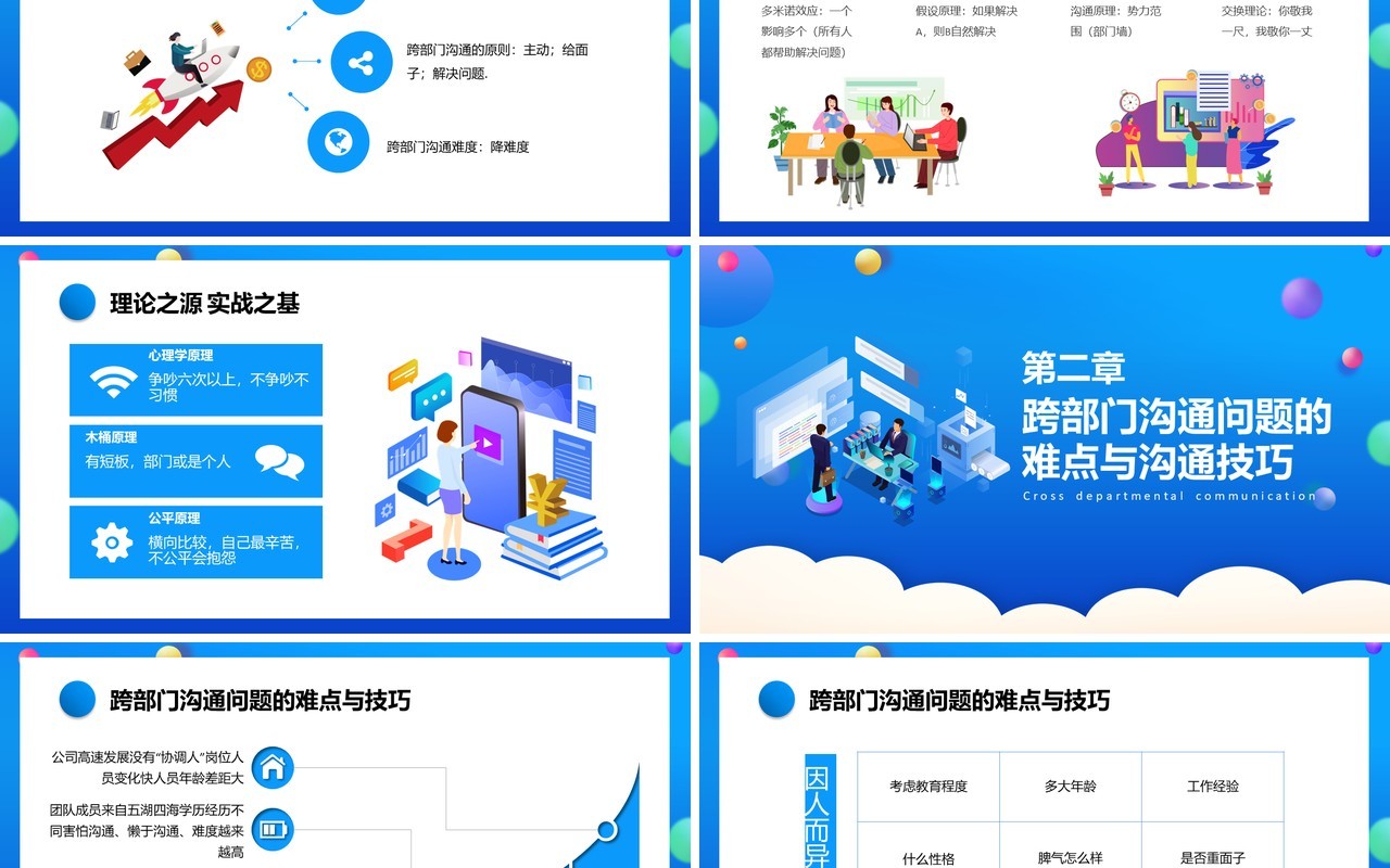蓝色卡通企业跨部门沟通与协作员工管理培训通用PPT模板