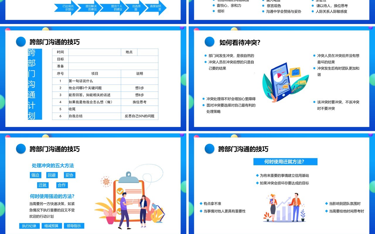 蓝色卡通企业跨部门沟通与协作员工管理培训通用PPT模板