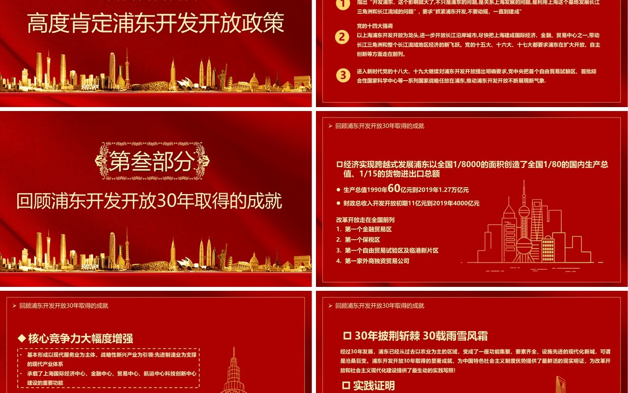 红色浦东开放三十周年庆典宣传党建党政PPT模板