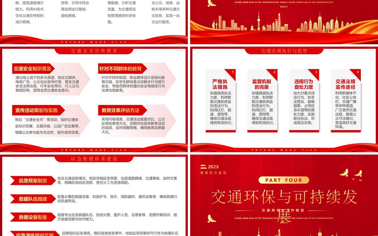 红色简约风交通局未来工作规划PPT模板