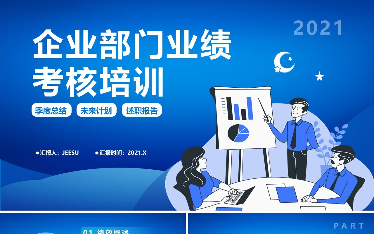 蓝色企业部门业绩考核培训通用PPT模板