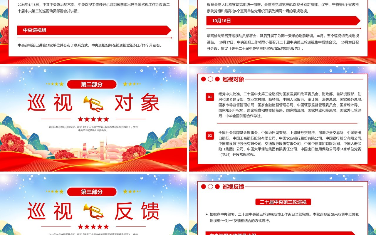 红色党政风二十届中央第三轮巡视PPT模板(1)