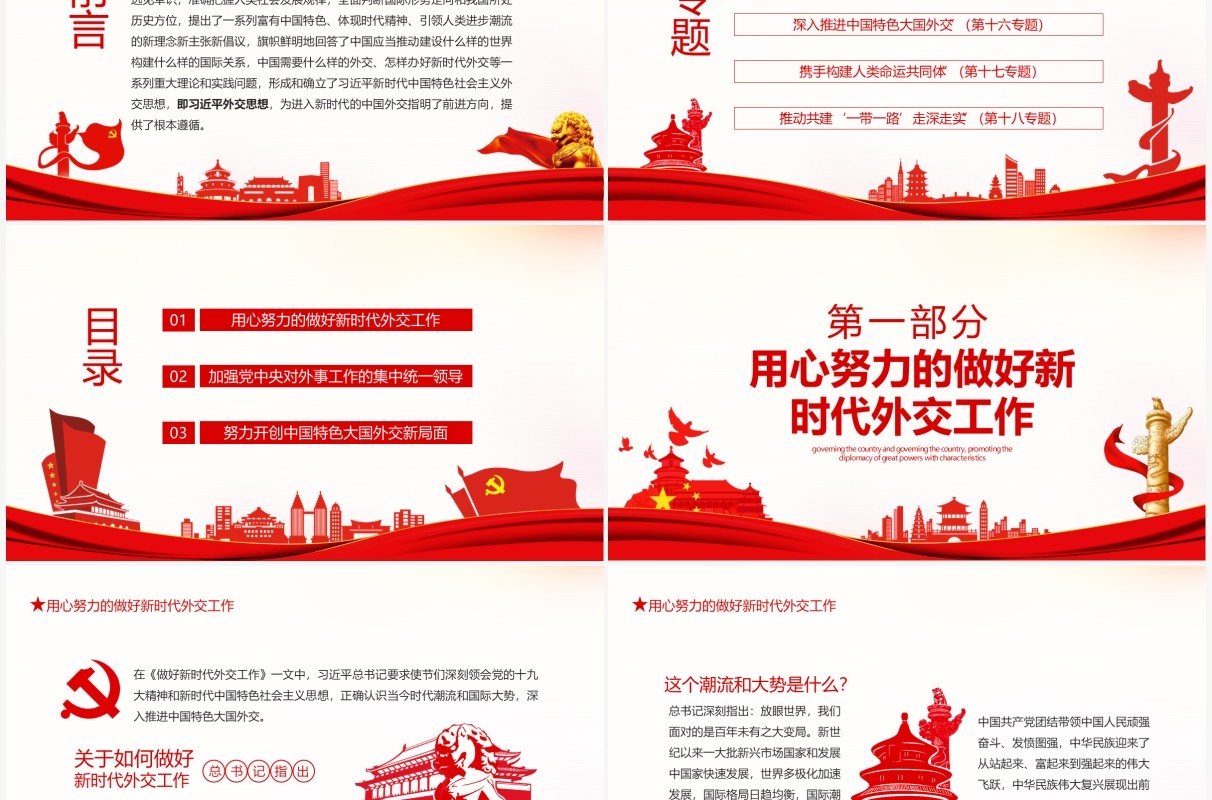治国理政深入推进中国特色大国外交动态PPT模板