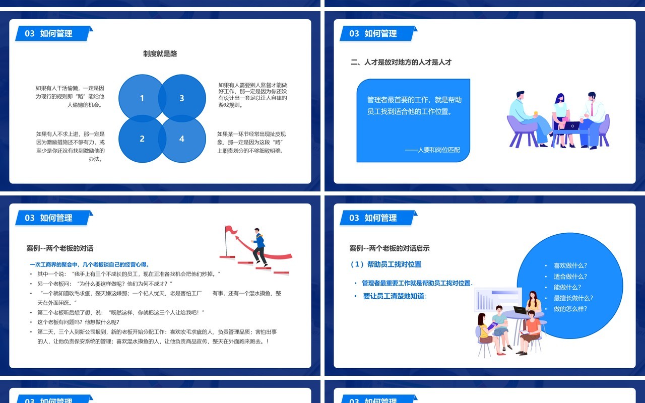 蓝色插画风管理者如何带好团队培训PPT模板