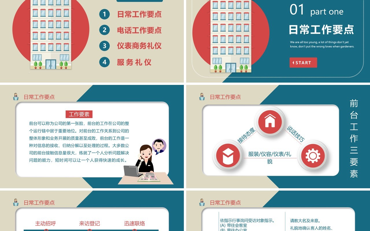 卡通简约风前台培训PPT模板