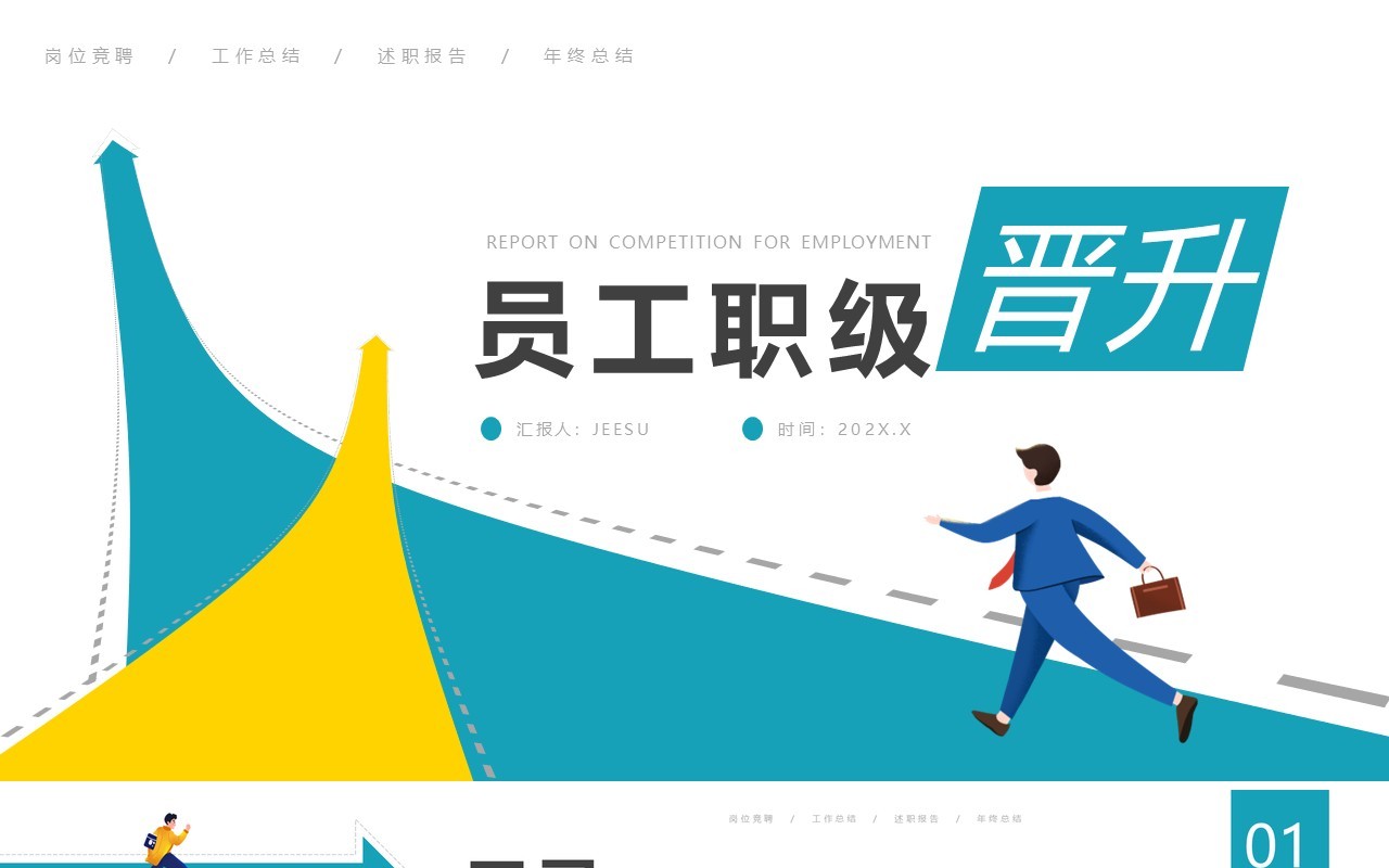 黄绿色简约风员工职级晋升PPT模板