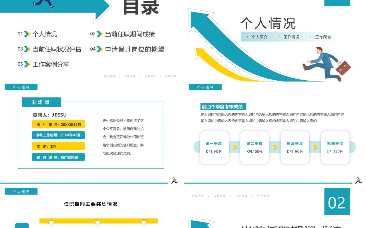 黄绿色简约风员工职级晋升PPT模板
