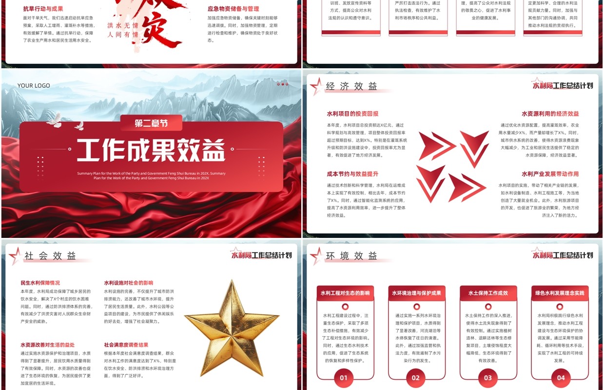红色党政风水利局工作总结计划PPT模板