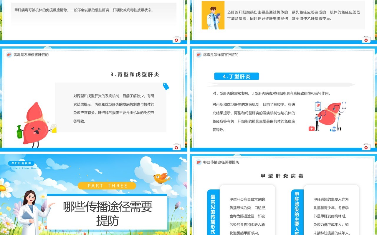蓝色卡通风全国爱肝日主题教育PPT模板