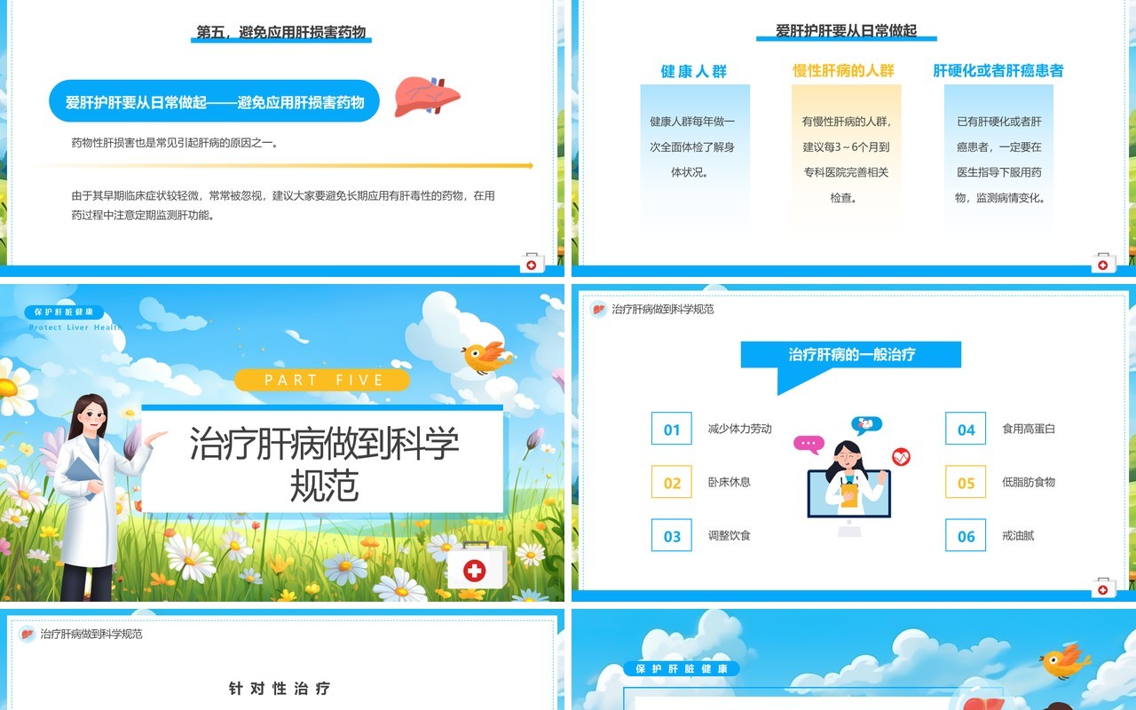 蓝色卡通风全国爱肝日主题教育PPT模板
