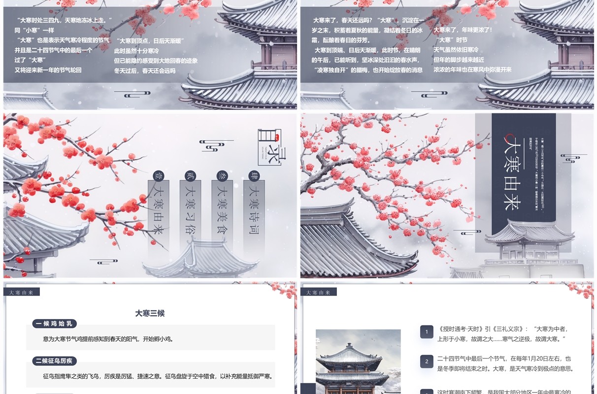 蓝色简约风二十四节气之大寒介绍PPT模板