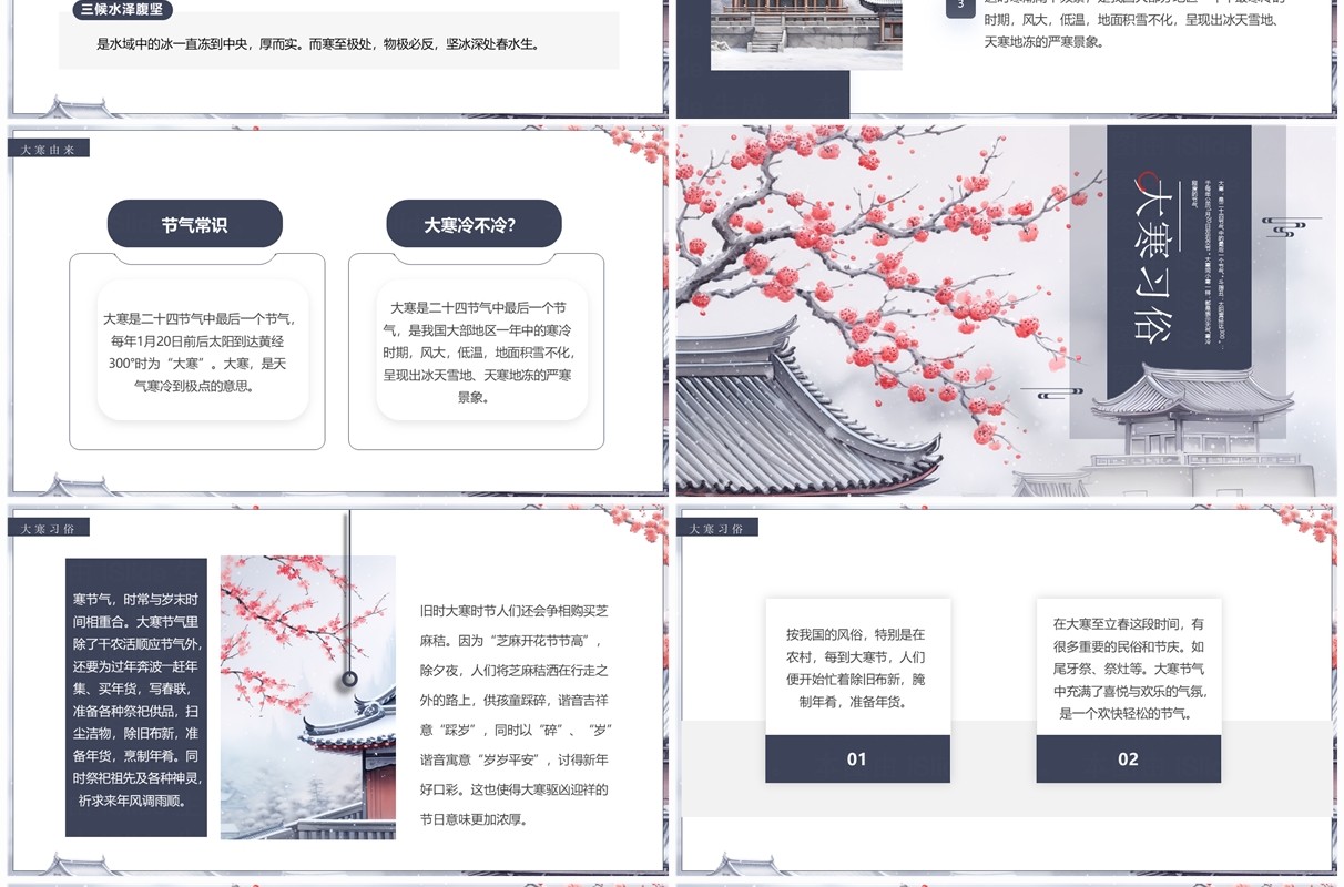蓝色简约风二十四节气之大寒介绍PPT模板