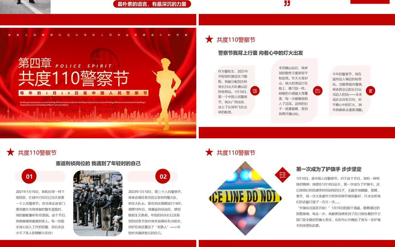 红色简约风中国人民警察节介绍PPT模板