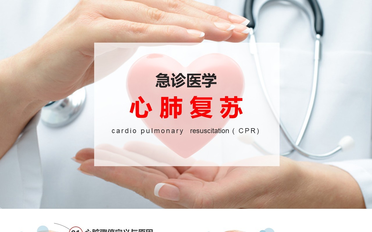 简约急诊医学心肺复苏心脏骤停操作方法知识培训PPT模板