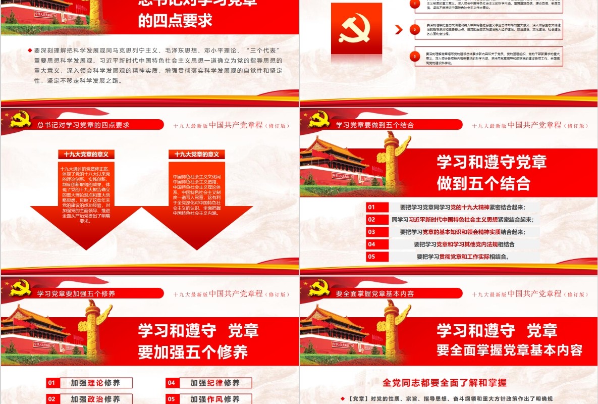 红色十九大新党章修正全新中国共产党党章总纲党政党课PPT模板