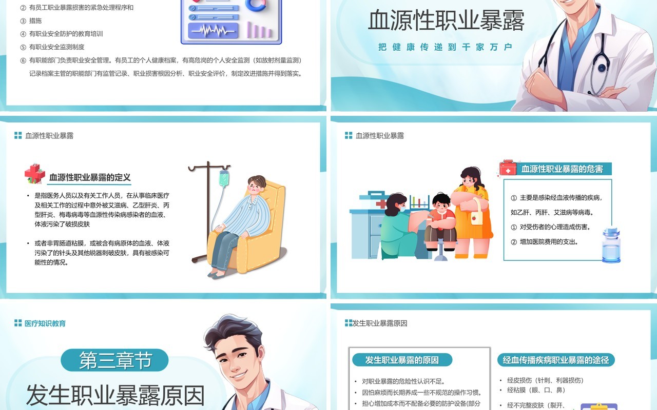 蓝色医务人员血源性职业暴露与预防PPT模板