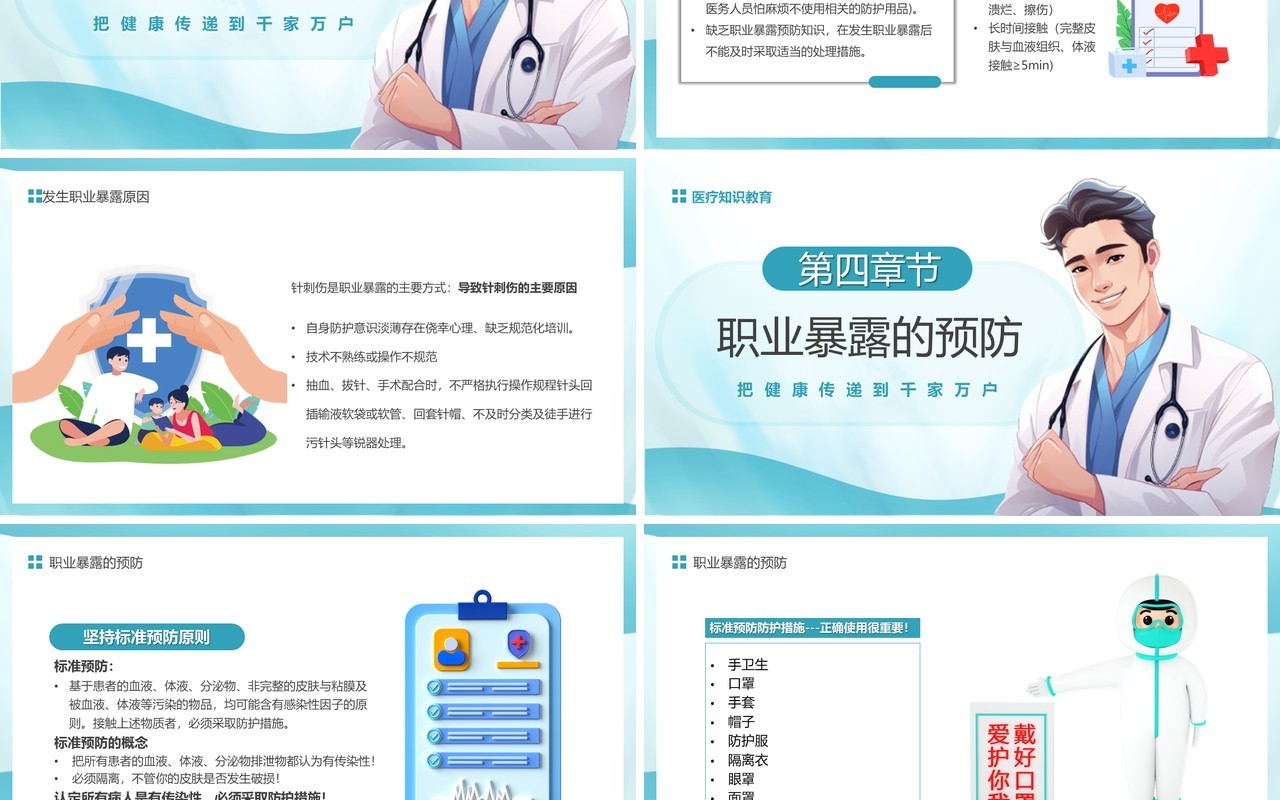 蓝色医务人员血源性职业暴露与预防PPT模板