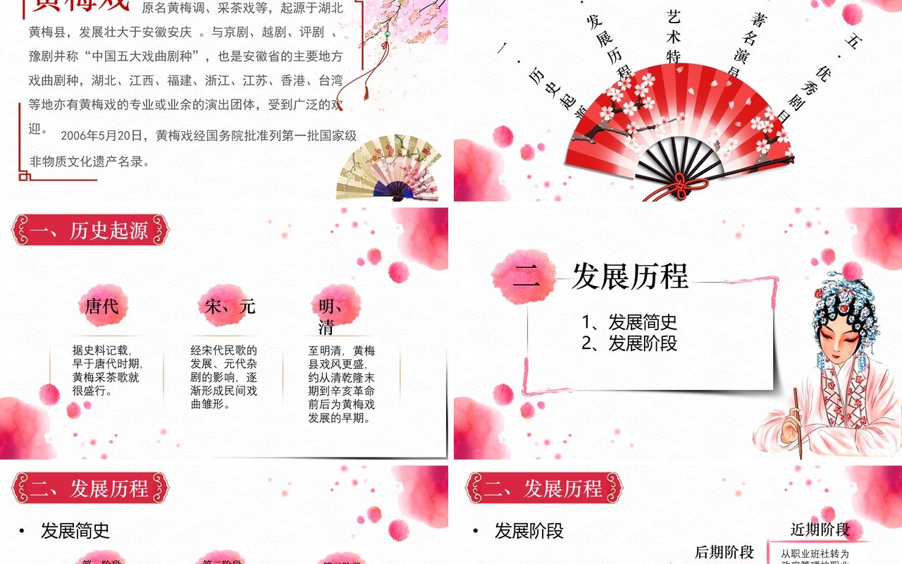 简约唯美中国风文化艺术黄梅戏戏曲演绎宣传PPT模板