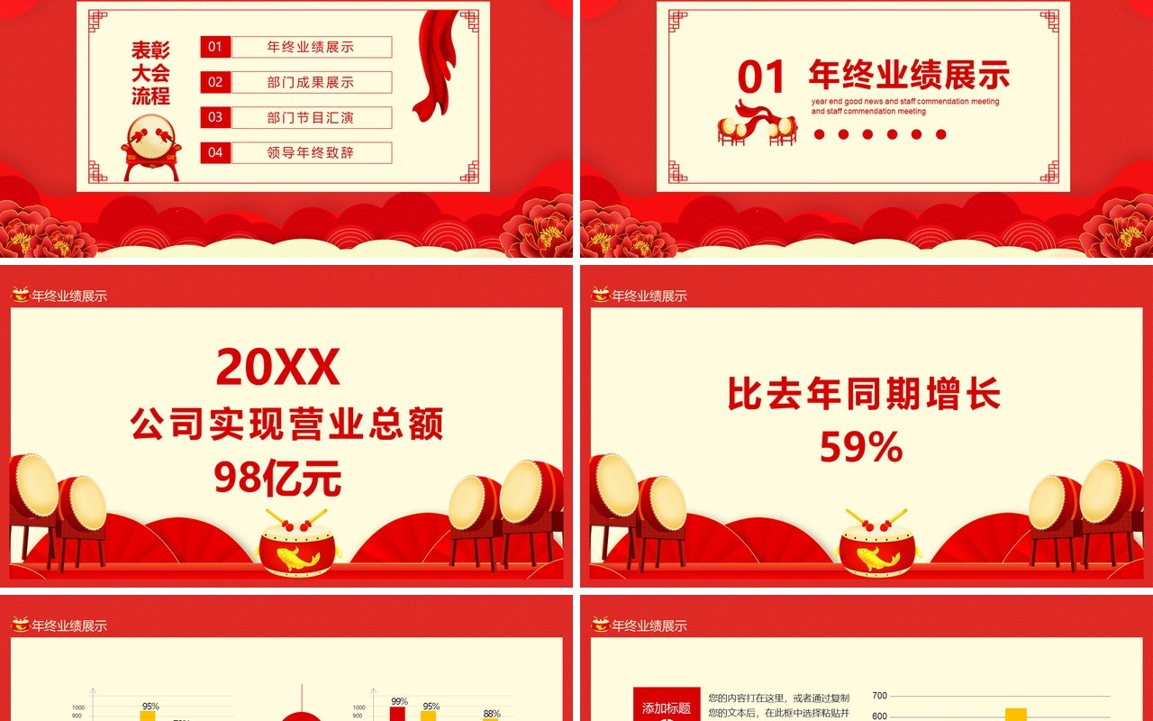 年终喜报及员工表彰大会动态PPT模板
