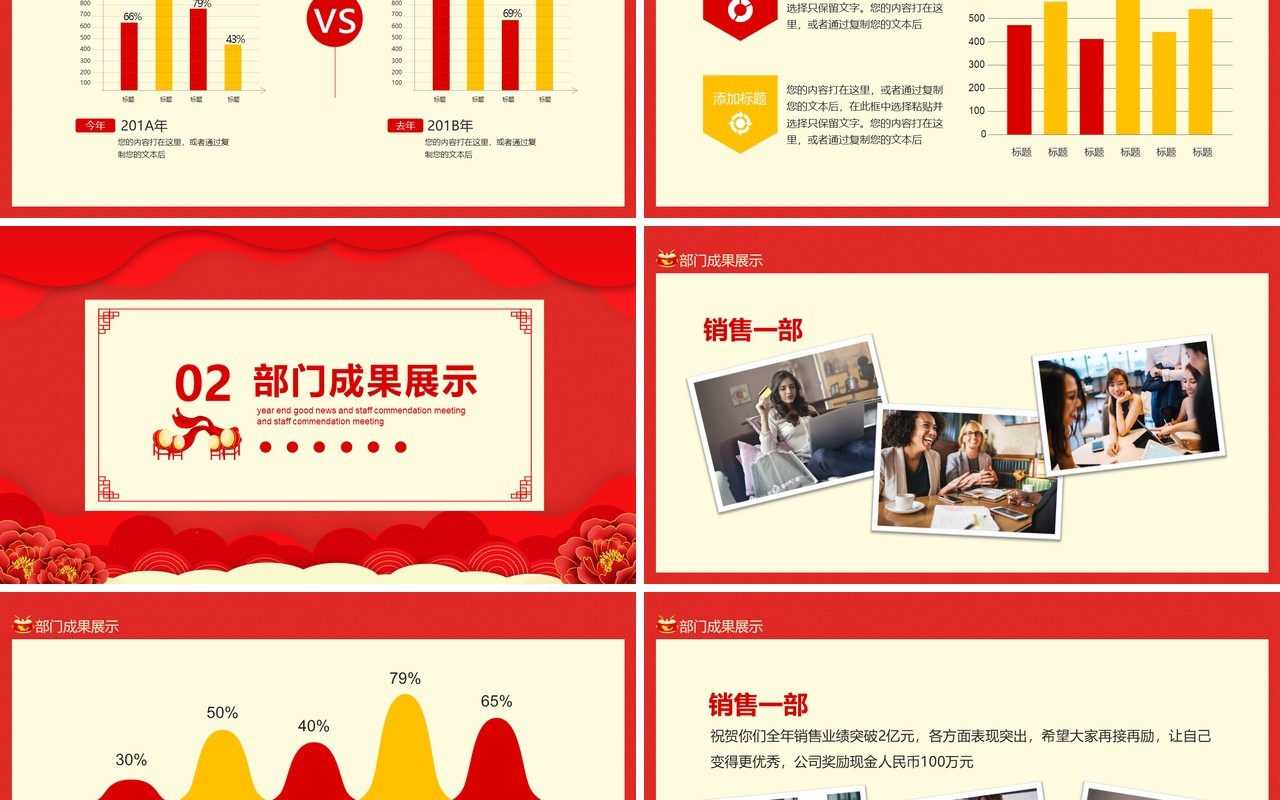 年终喜报及员工表彰大会动态PPT模板