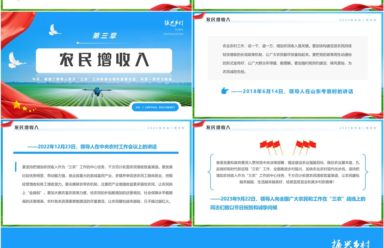蓝色简约风2025中央一号文件聚焦三农PPT模板