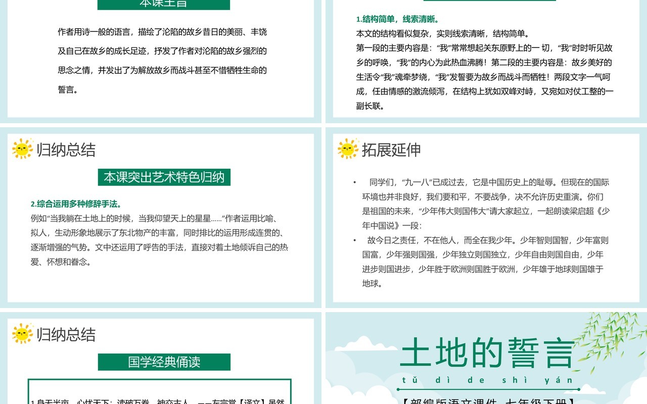 部编版七年级语文下册土地的誓言课件PPT模板