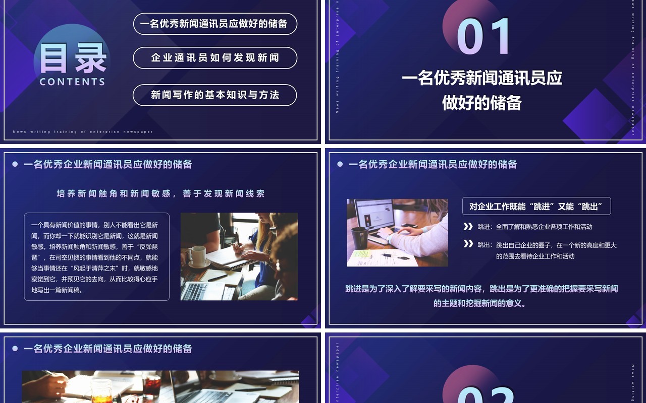 渐变简约风企业报新闻写作培训动态PPT模板