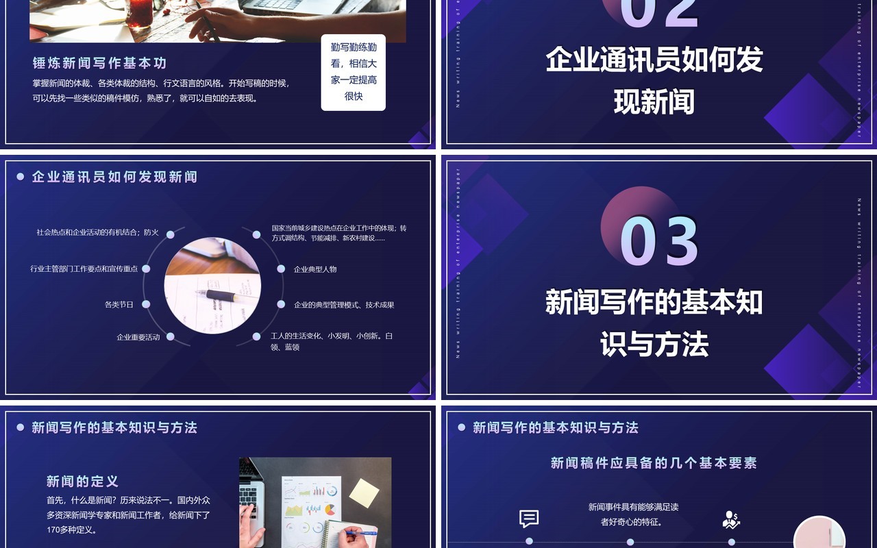 渐变简约风企业报新闻写作培训动态PPT模板