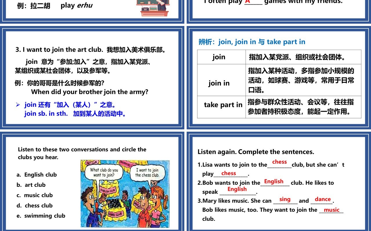 人教版七年级英语下册Can you play the guitar第一课时教育课件PPT模板