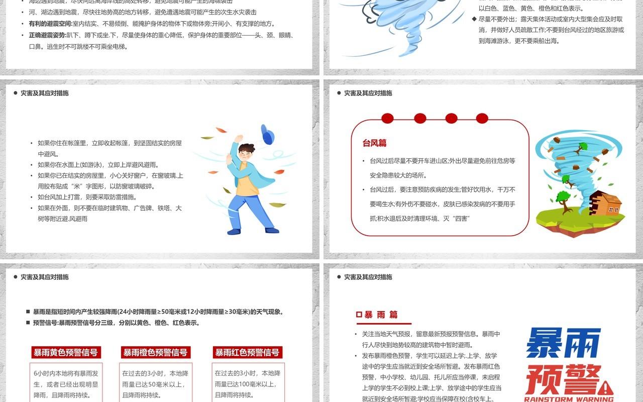 灰色卡通风防震减灾平安相伴PPT模板