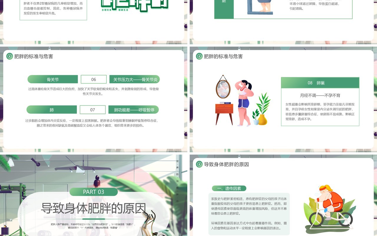 绿色插画风世界防治肥胖日PPT模板