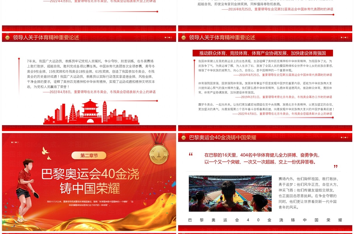 红色简约风从体育精神中学习中国精神PPT模板