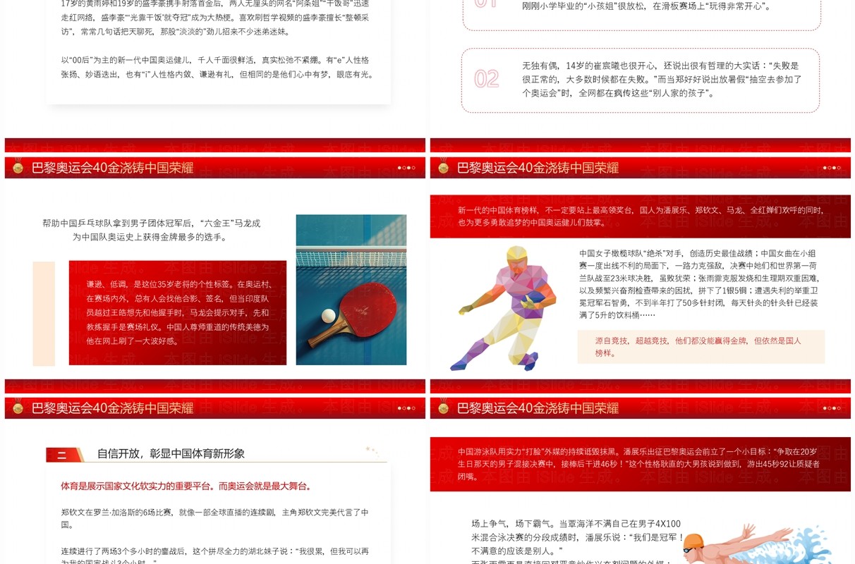 红色简约风从体育精神中学习中国精神PPT模板