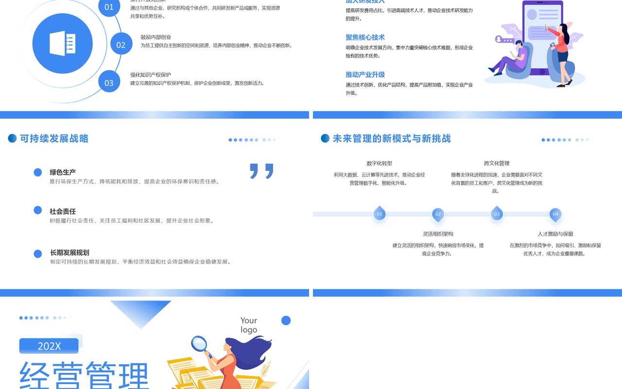 蓝色扁平风企业经营管理培训PPT模板