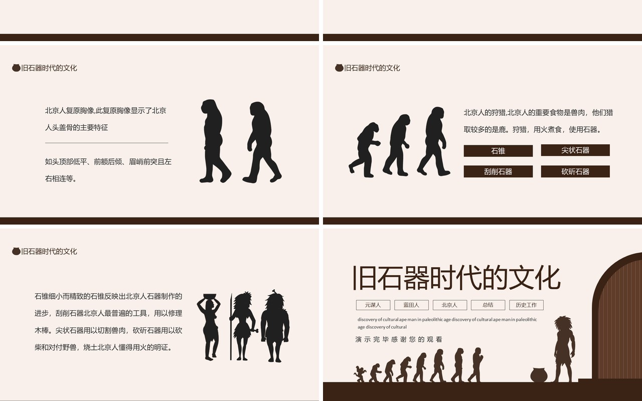 旧石器时代元谋人蓝田人北京人文化动态PPT模板