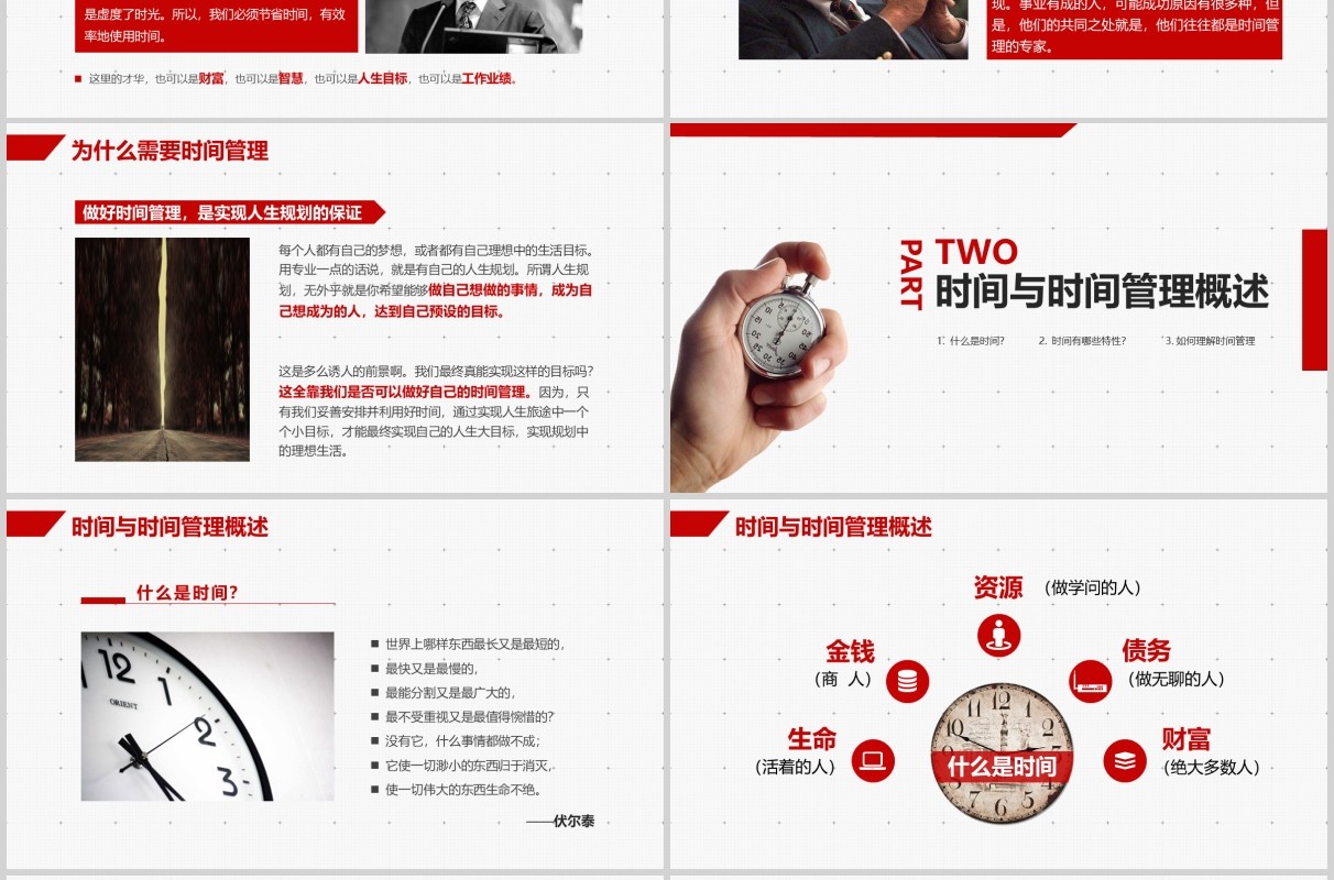 简约红色企业员工培训时间管理技能PPT模板