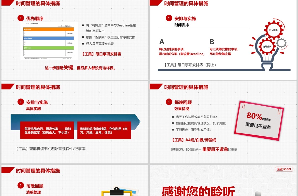 简约红色企业员工培训时间管理技能PPT模板