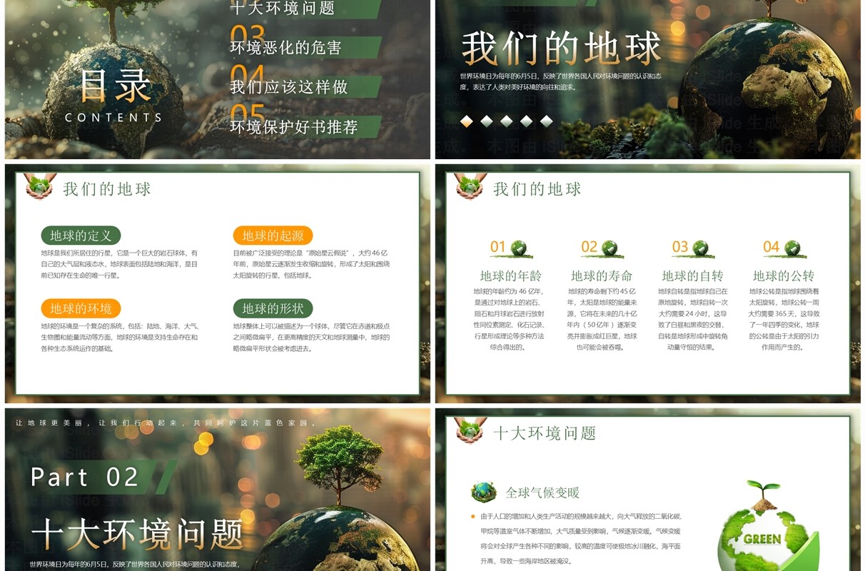 绿色简约风世界环境日主题班会PPT模板