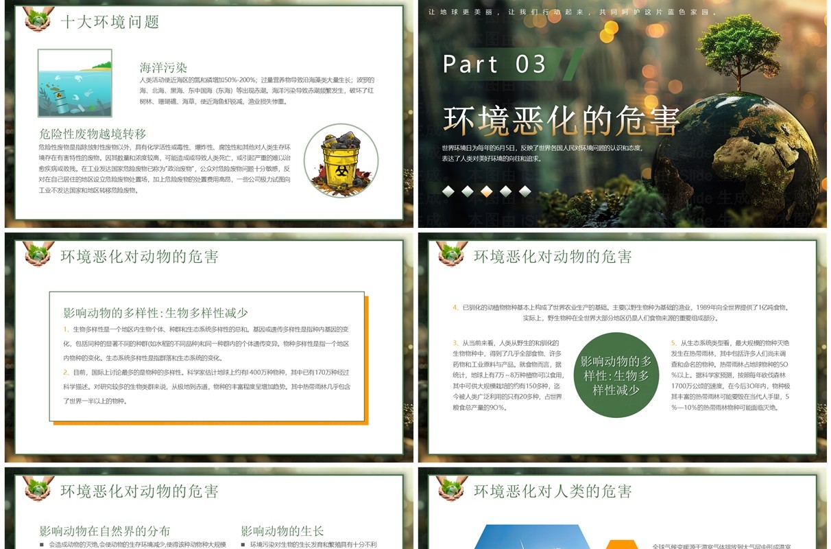 绿色简约风世界环境日主题班会PPT模板