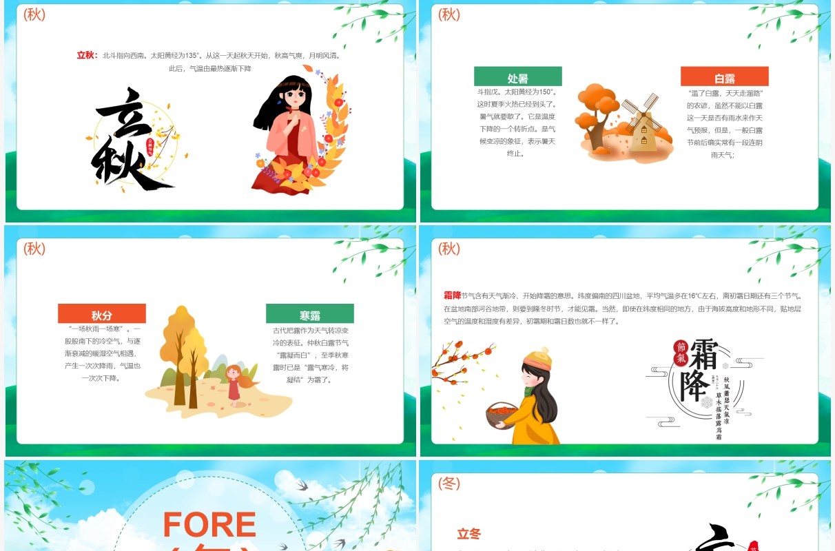 绿色卡通中华四季二十四节气知识介绍PPT模板