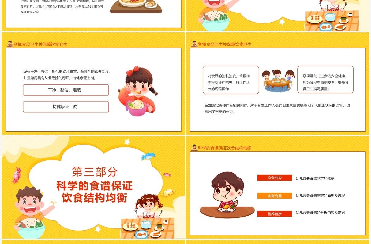 黄色卡通幼儿园膳食委员会PPT模板