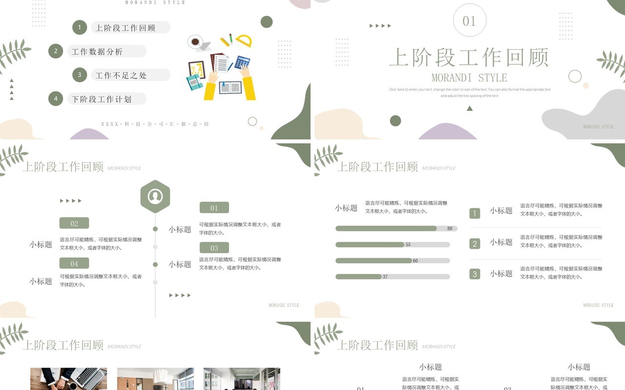 绿色简约莫兰迪风工作汇报PPT通用模板
