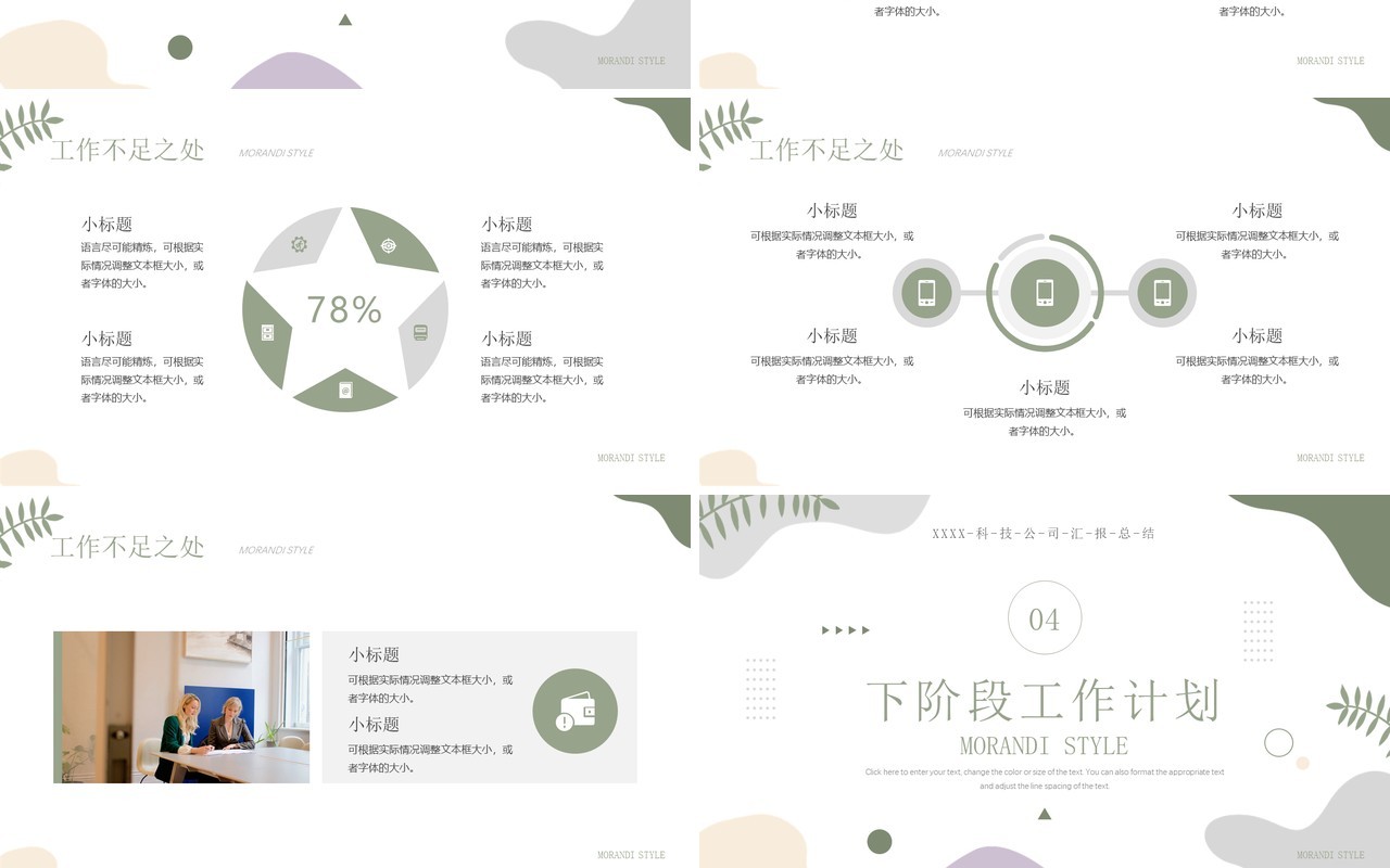 绿色简约莫兰迪风工作汇报PPT通用模板