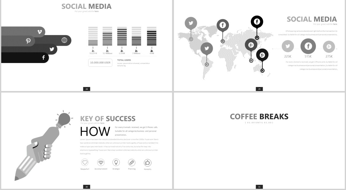 简洁个性图形工作汇报PPT信息图表模板Tikusan Powerpoint