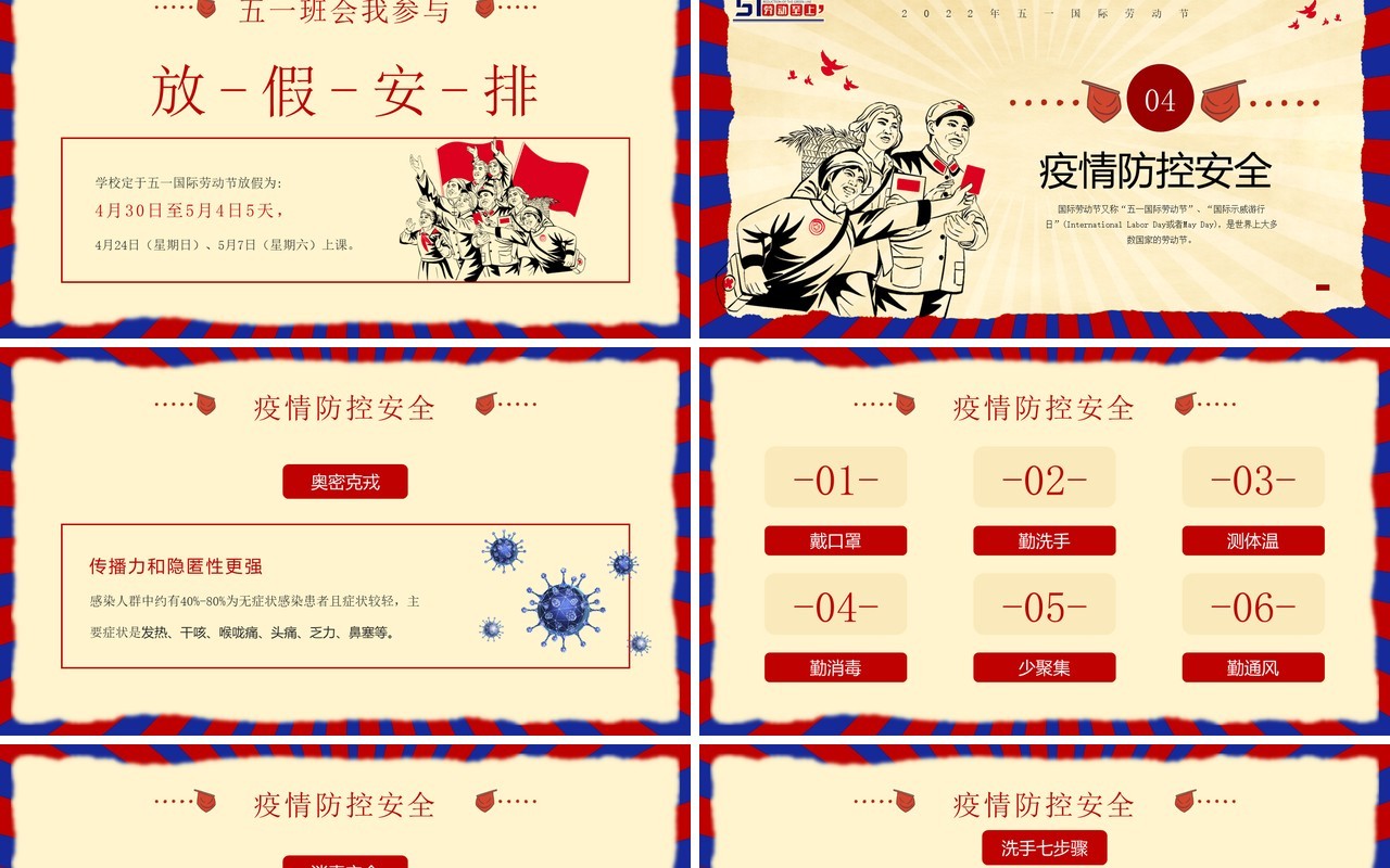 红色复古风五一劳动节安全教育PPT模板