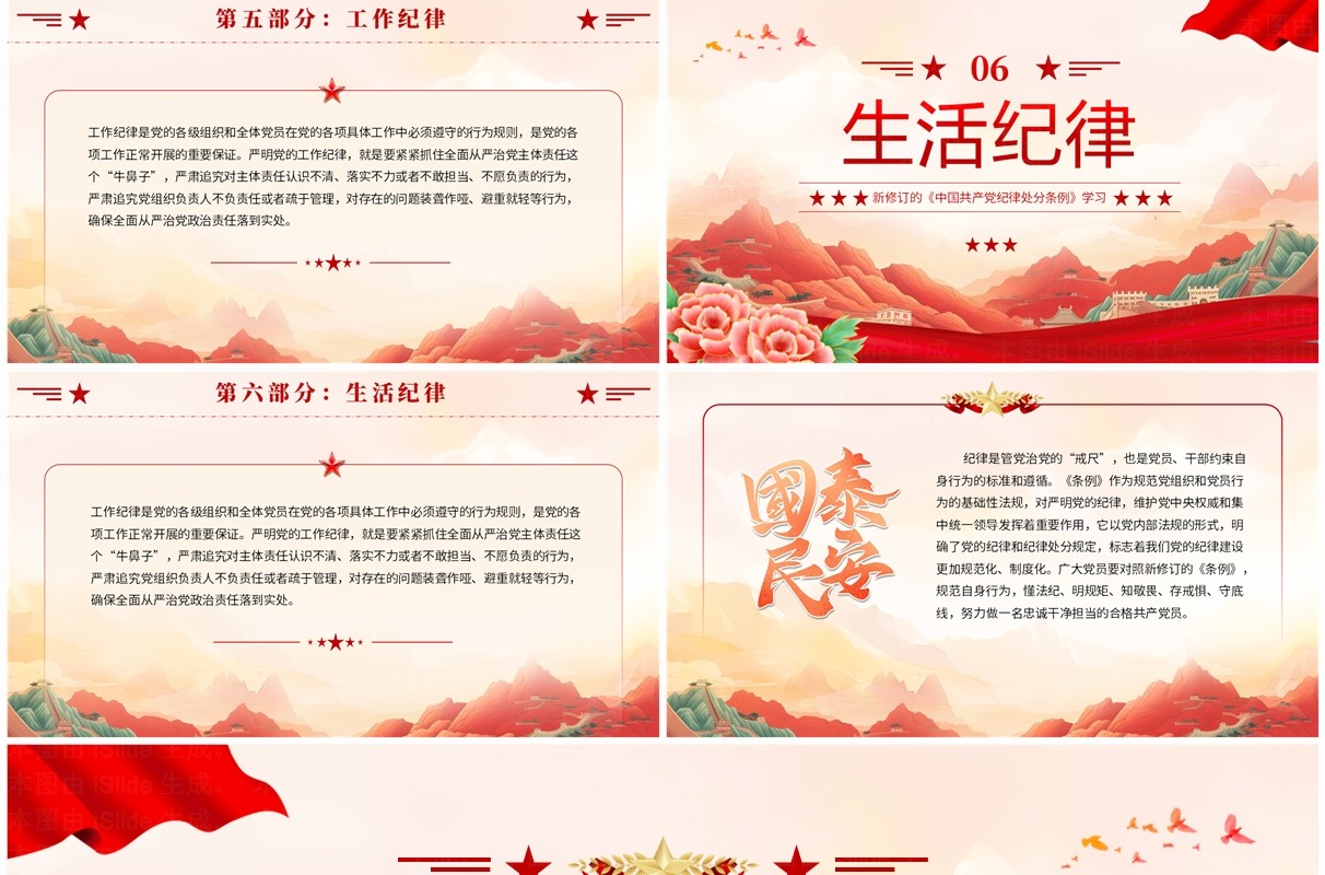 红色国潮风纪律处分条例的六大纪律PPT模板