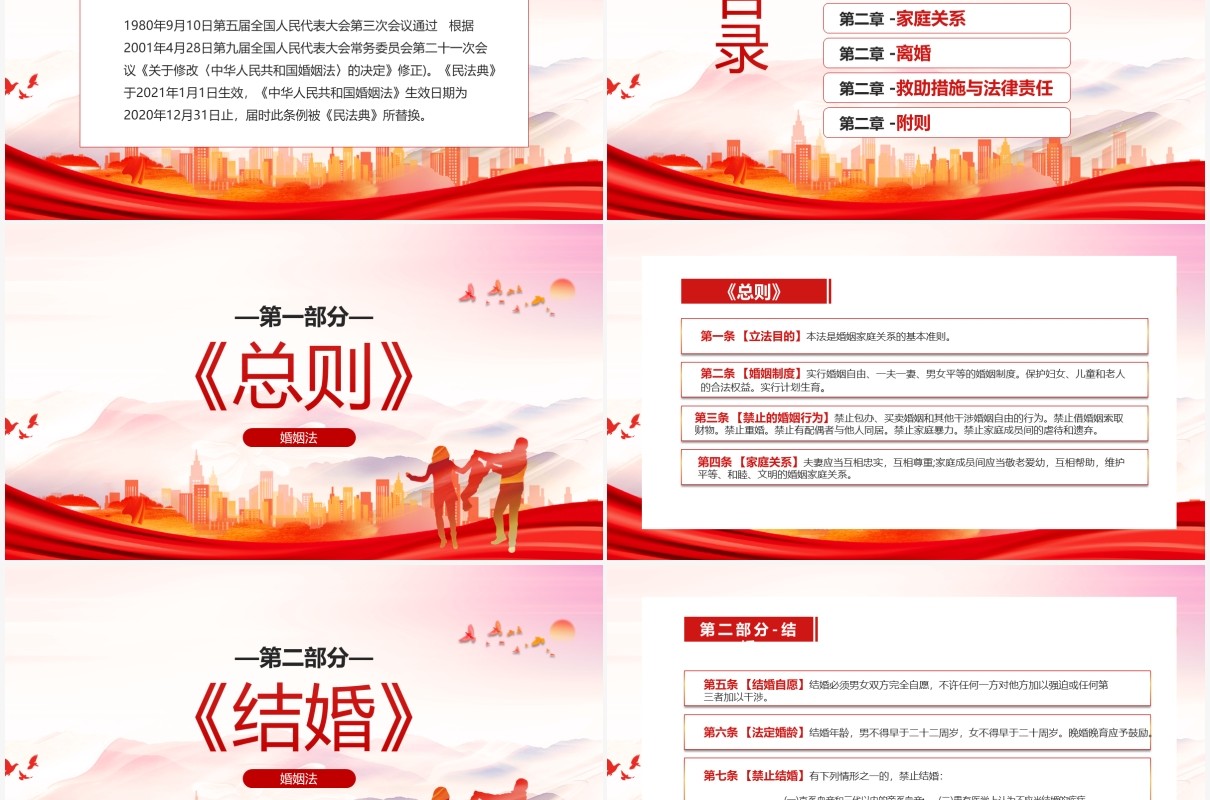 党课红色简约中国人民共和国婚姻法PPT模板