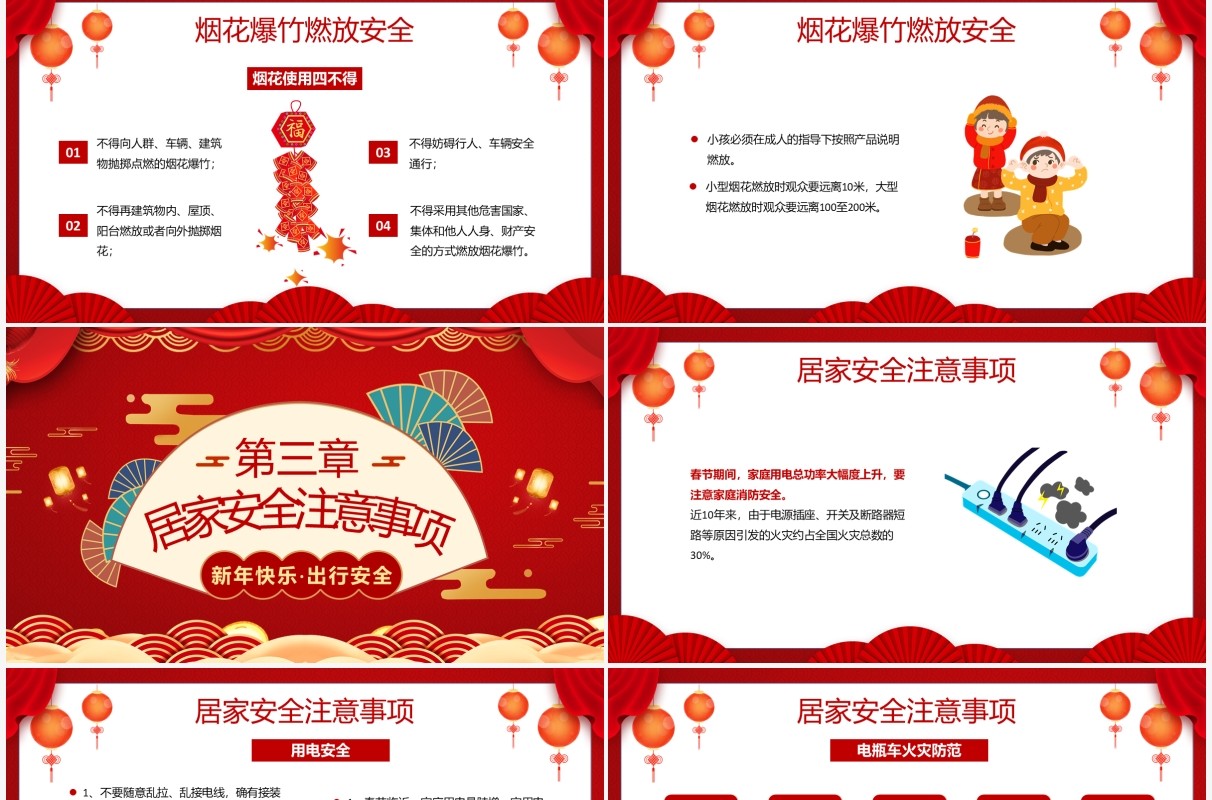 红色中国风春节安全主要事项PPT动态模板