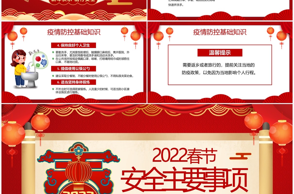 红色中国风春节安全主要事项PPT动态模板