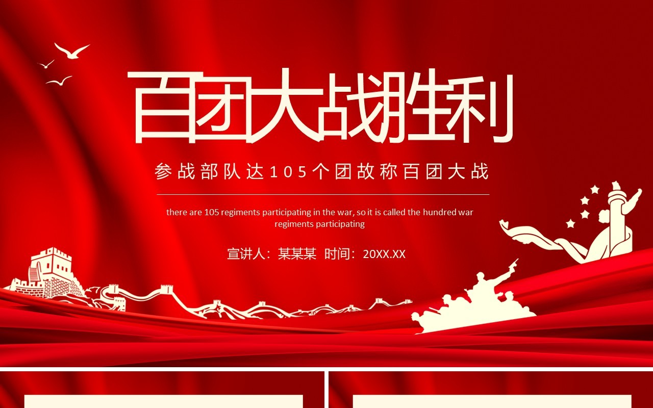 百团大战胜利参战部队达105个团故称百团大战动态PPT模板